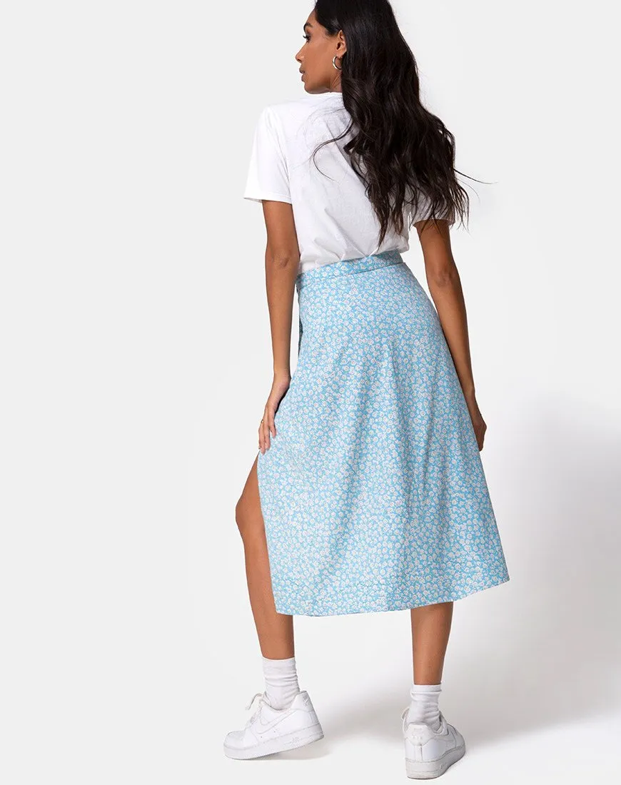 Saika Midi Skirt in Ditsy Rose Blue