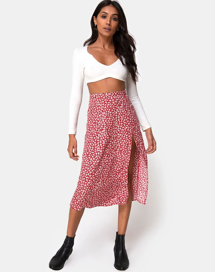 Saika Skirt in Ditsy Rose Red Silver