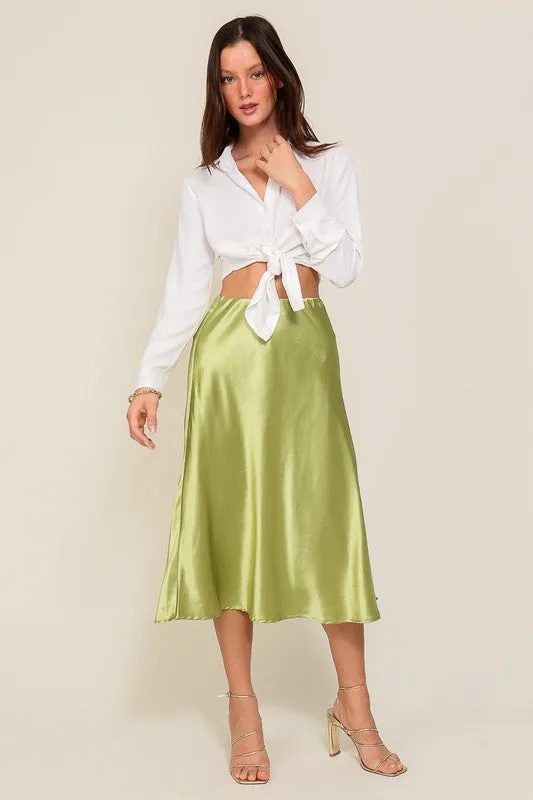 Satin Midi Flare Skirt