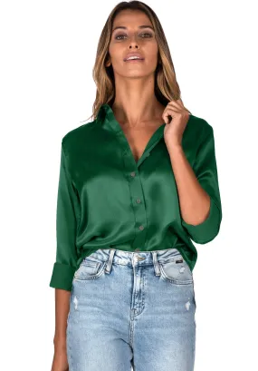 Satin-Silk Emerald Green Classic Fit Charmeuse Silk Shirt