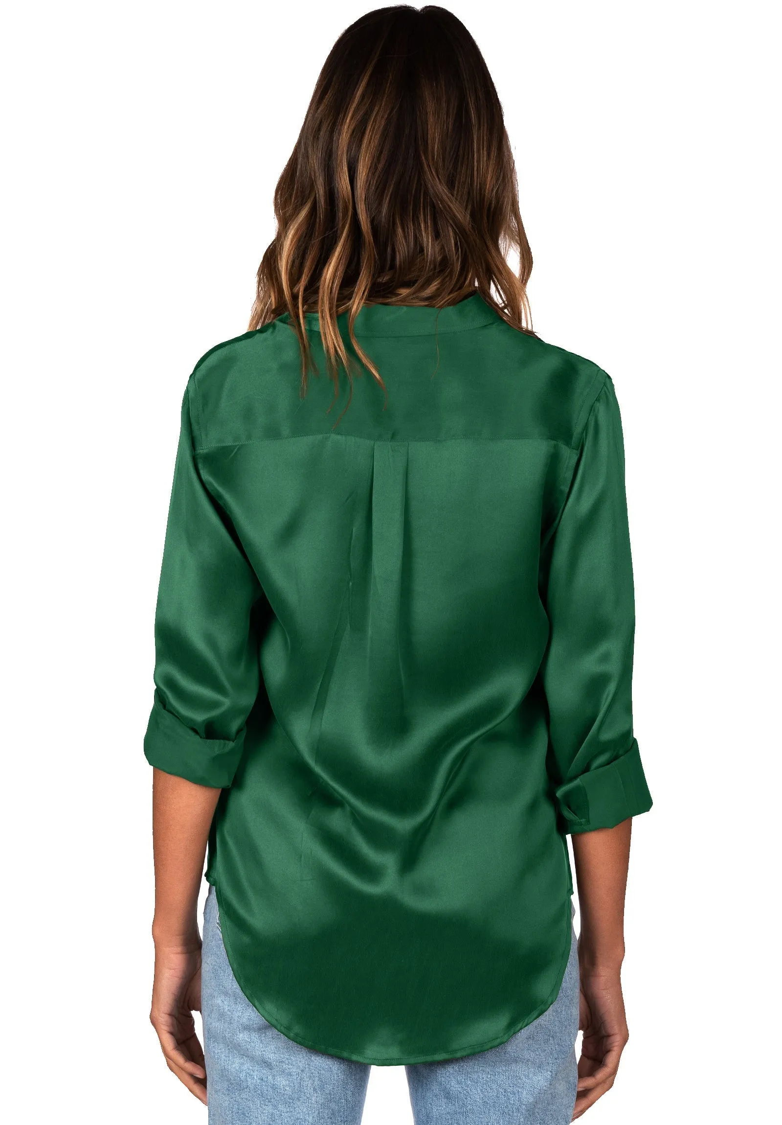 Satin-Silk Emerald Green Classic Fit Charmeuse Silk Shirt