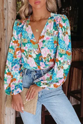 Season Of Blooms Floral Print Wrap Bodysuit