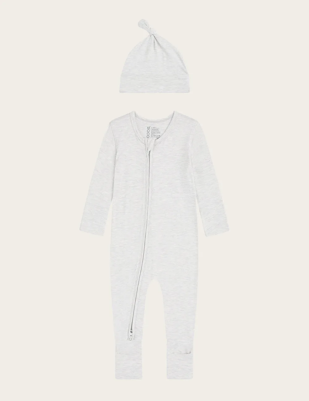 Set Giftbox - Baby Long Sleeve Romper & Knotted Beanie - Heather Grey