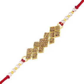 Sukkhi Beguiling Gold Plated Rakhi with Roli chawal and Greeting Card