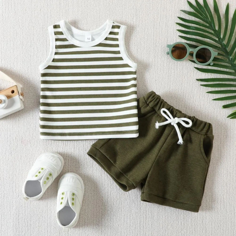 Summer New Boys And Girls Suit Striped Vest Shorts Sports Suit Wholesale