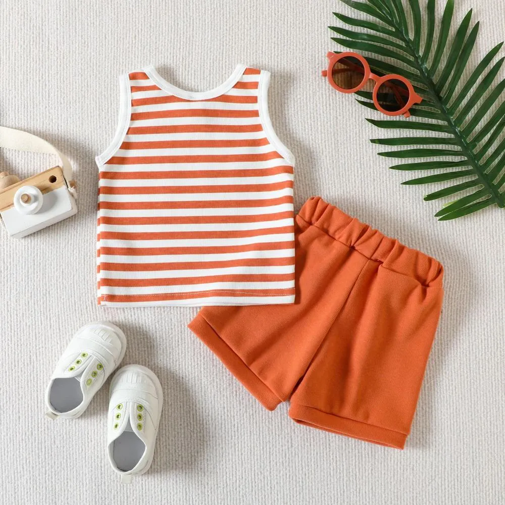 Summer New Boys And Girls Suit Striped Vest Shorts Sports Suit Wholesale