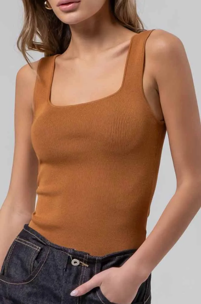 Sweater Knit Tank in Caramel by Blu Pepper