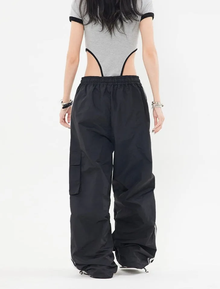 TEEK - Cargo Wide Leg Striped Drawstring Pants