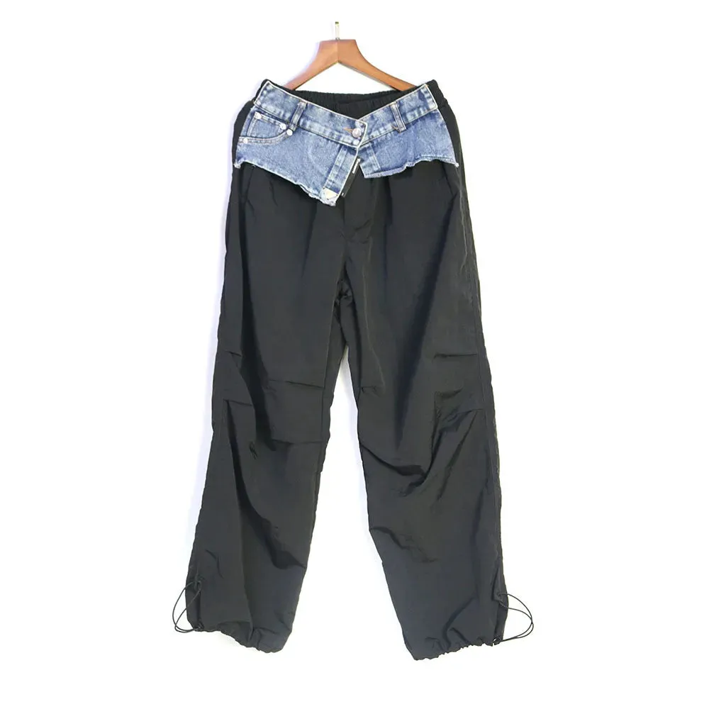 TEEK - Denim Pocket Patchwork Wide Leg Cargo Pants