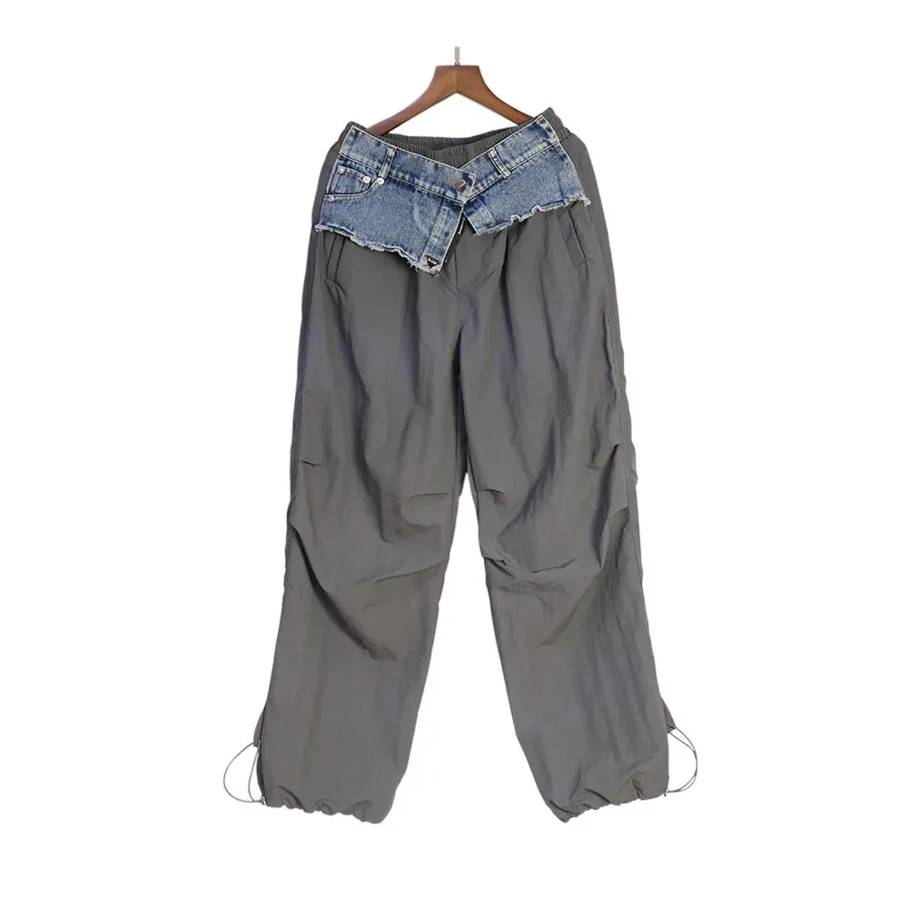 TEEK - Denim Pocket Patchwork Wide Leg Cargo Pants