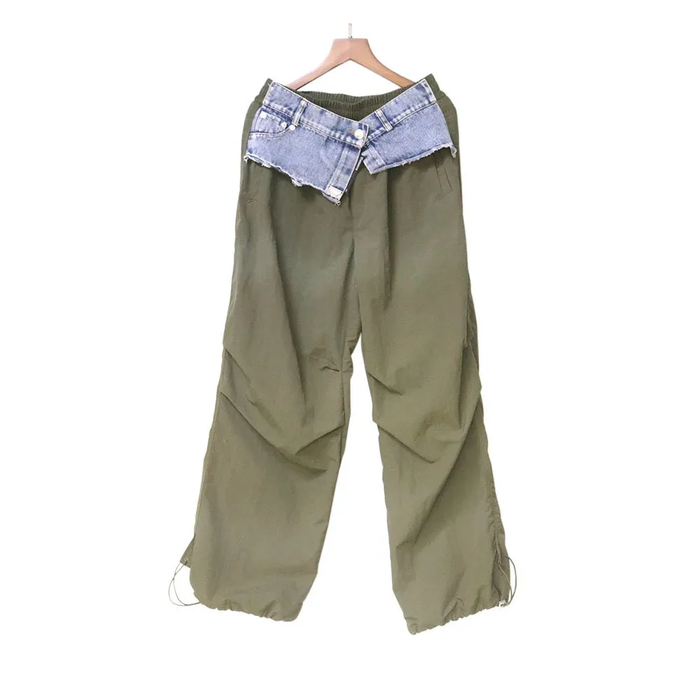 TEEK - Denim Pocket Patchwork Wide Leg Cargo Pants