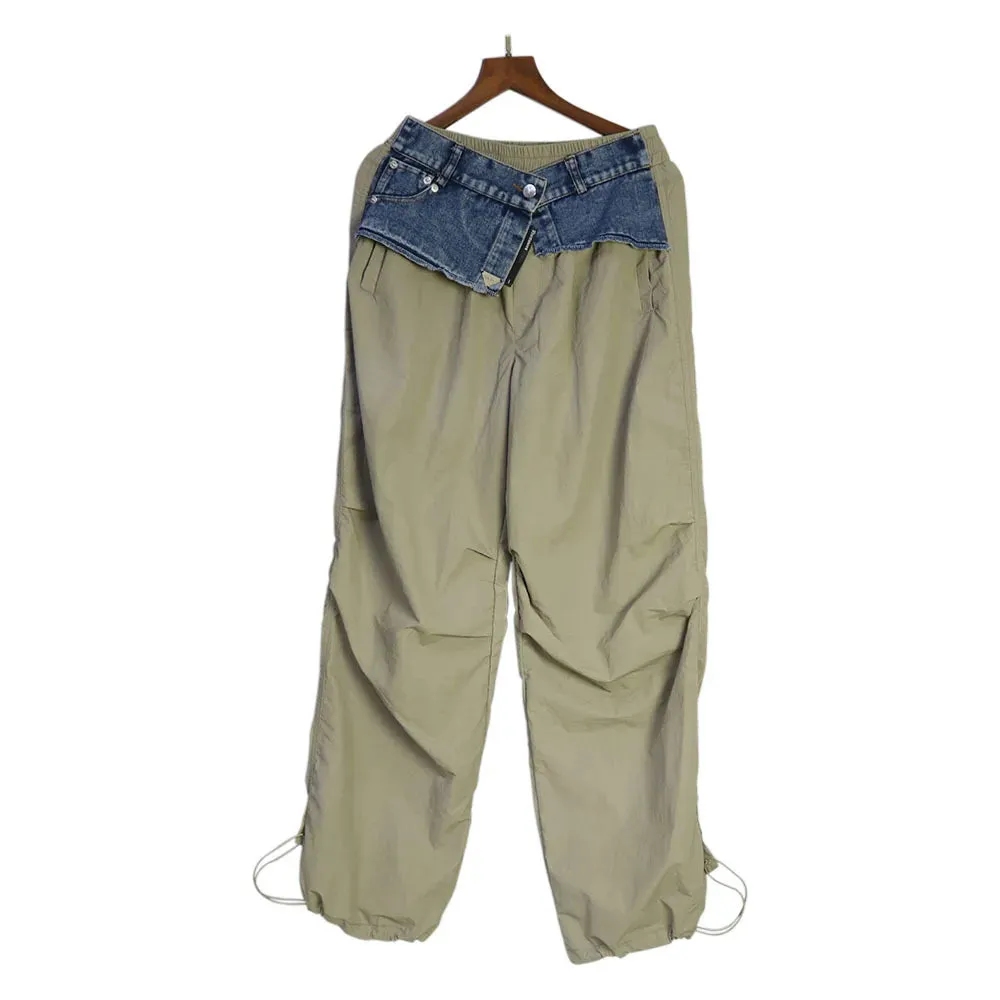 TEEK - Denim Pocket Patchwork Wide Leg Cargo Pants