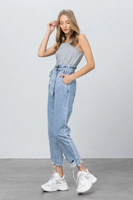 TEEK - LIGHT BLUE HI WAISTED PAPER BAG SLOUCH JEANS