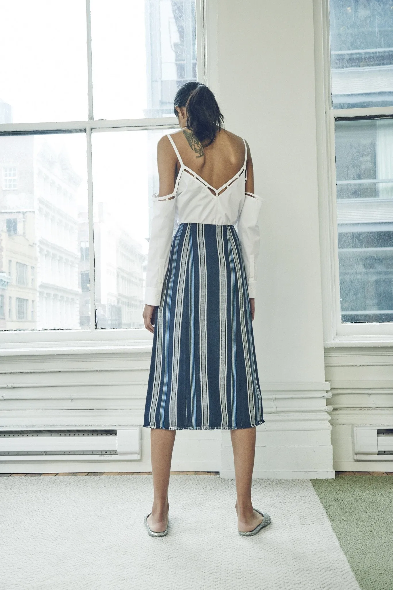 TEXTURED STRIPE MIDI SKIRT