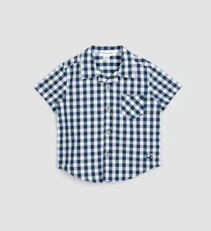 The Gingham Poplin Short-Sleeve Shirt - Navy - BABY