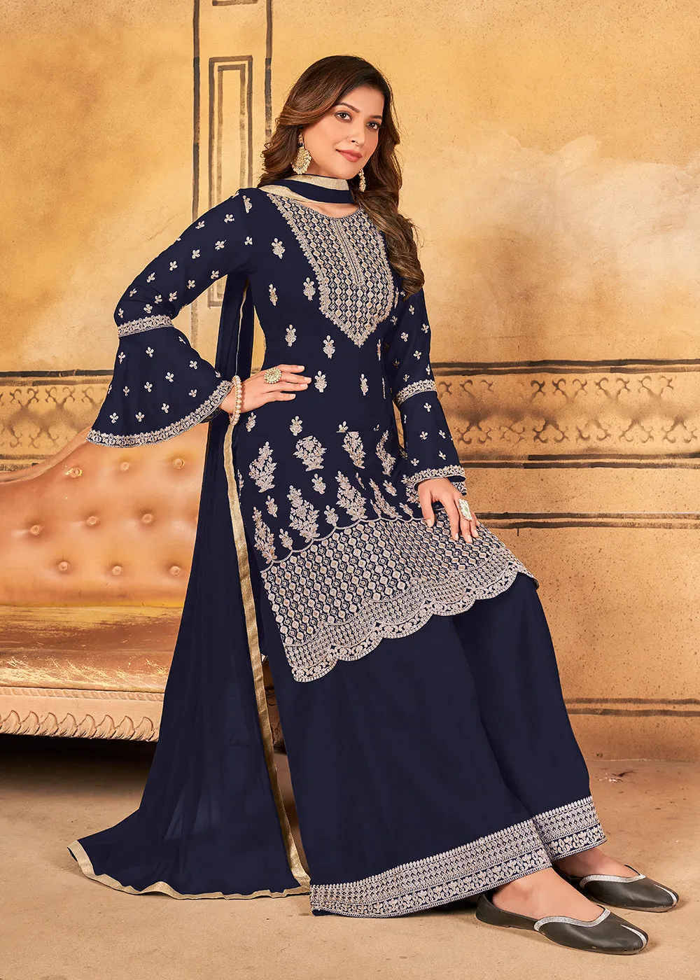 Traditional Wedding Blue Georgette Palazzo Salwar Kurta