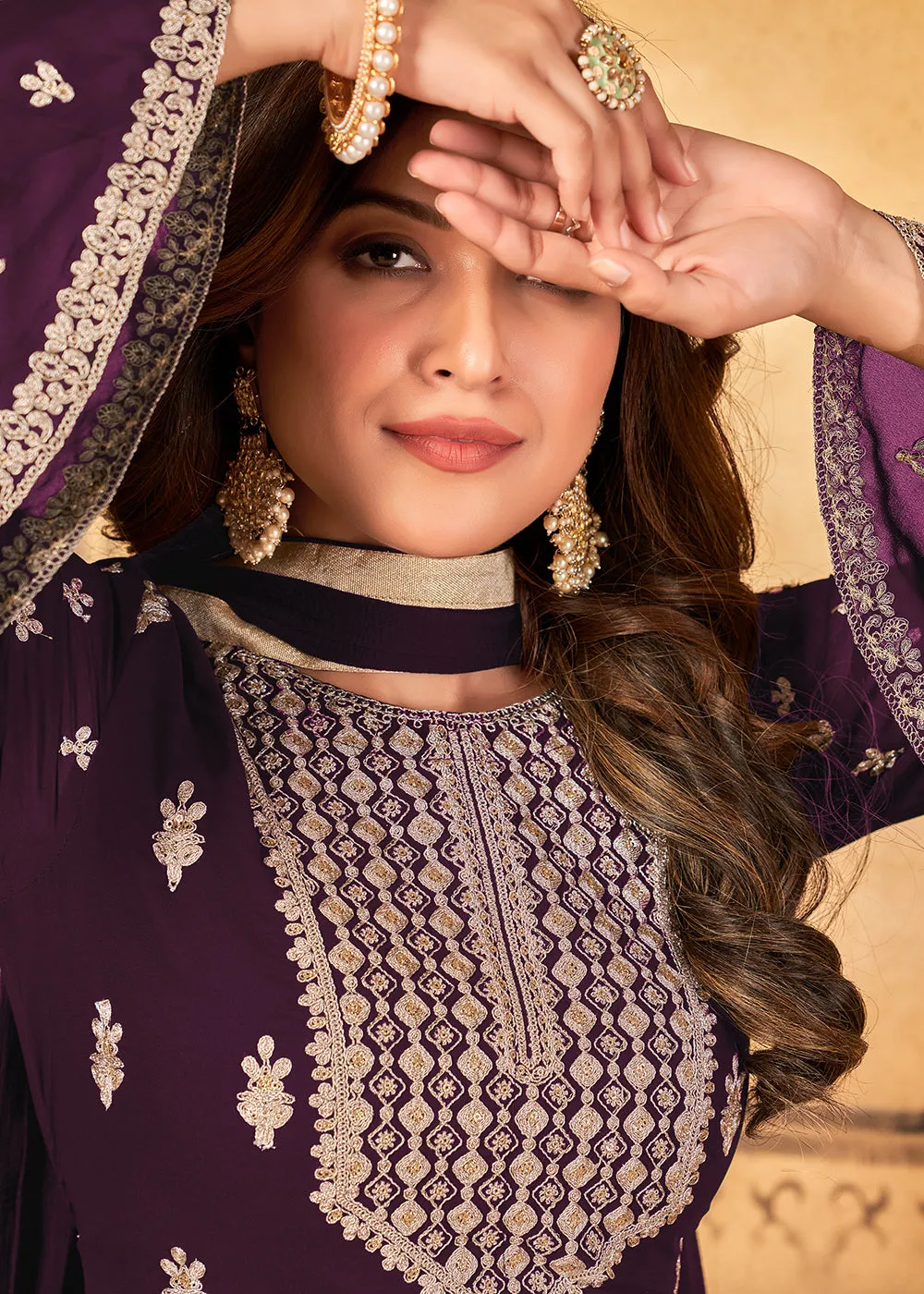 Traditional Wedding Purple Georgette Palazzo Salwar Kurta