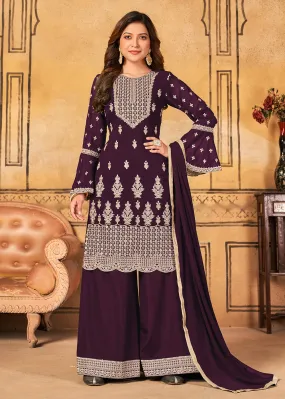 Traditional Wedding Purple Georgette Palazzo Salwar Kurta