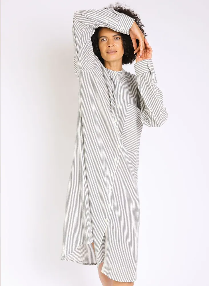 Unisex Nat Shirt Dress, navy indigo stripe