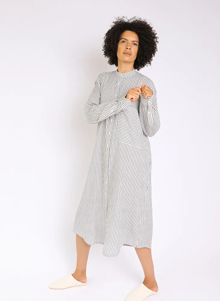 Unisex Nat Shirt Dress, navy indigo stripe