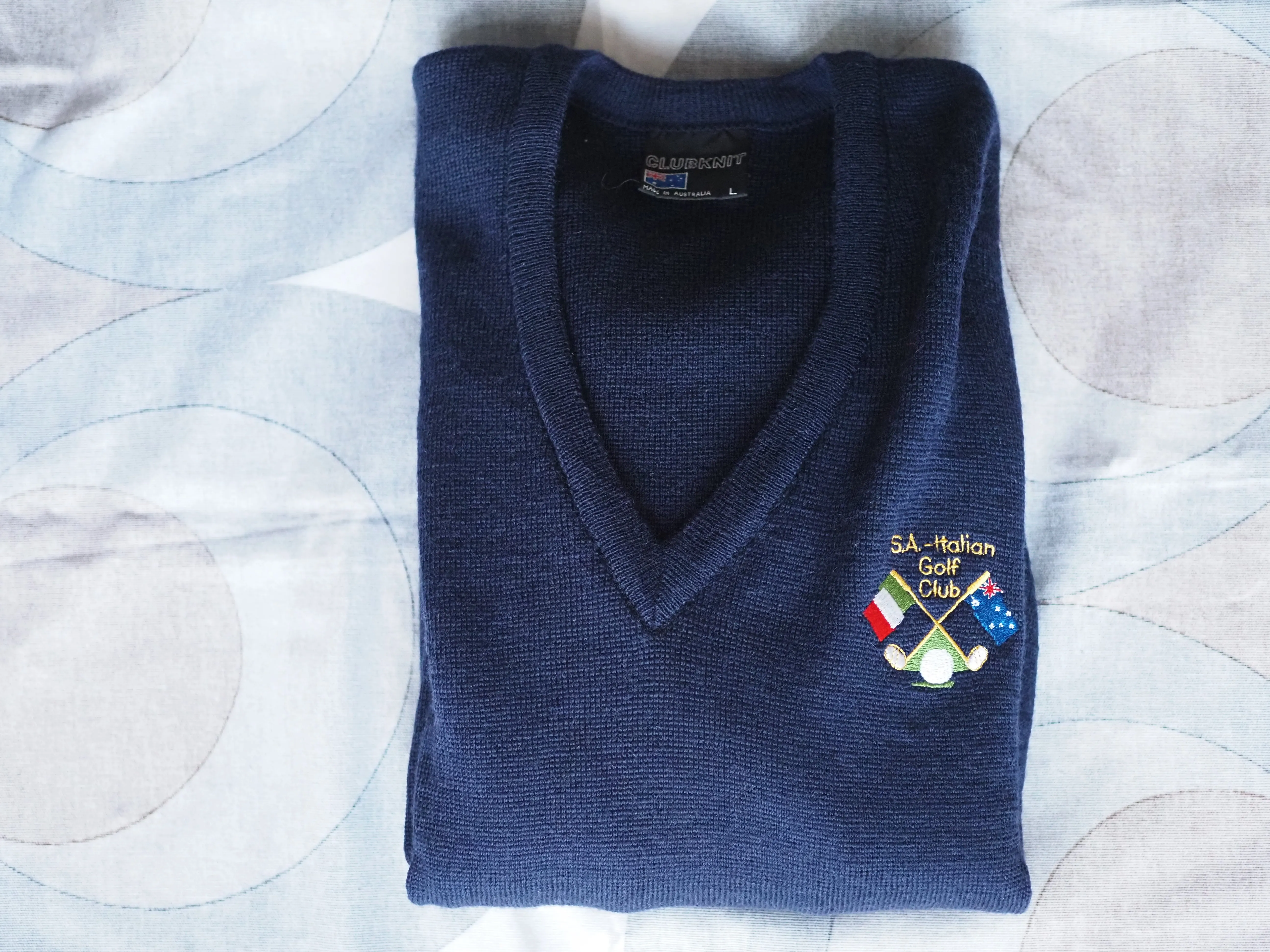 Vintage 1980s v-neck pure wool navy jumper, made in Australia, Large