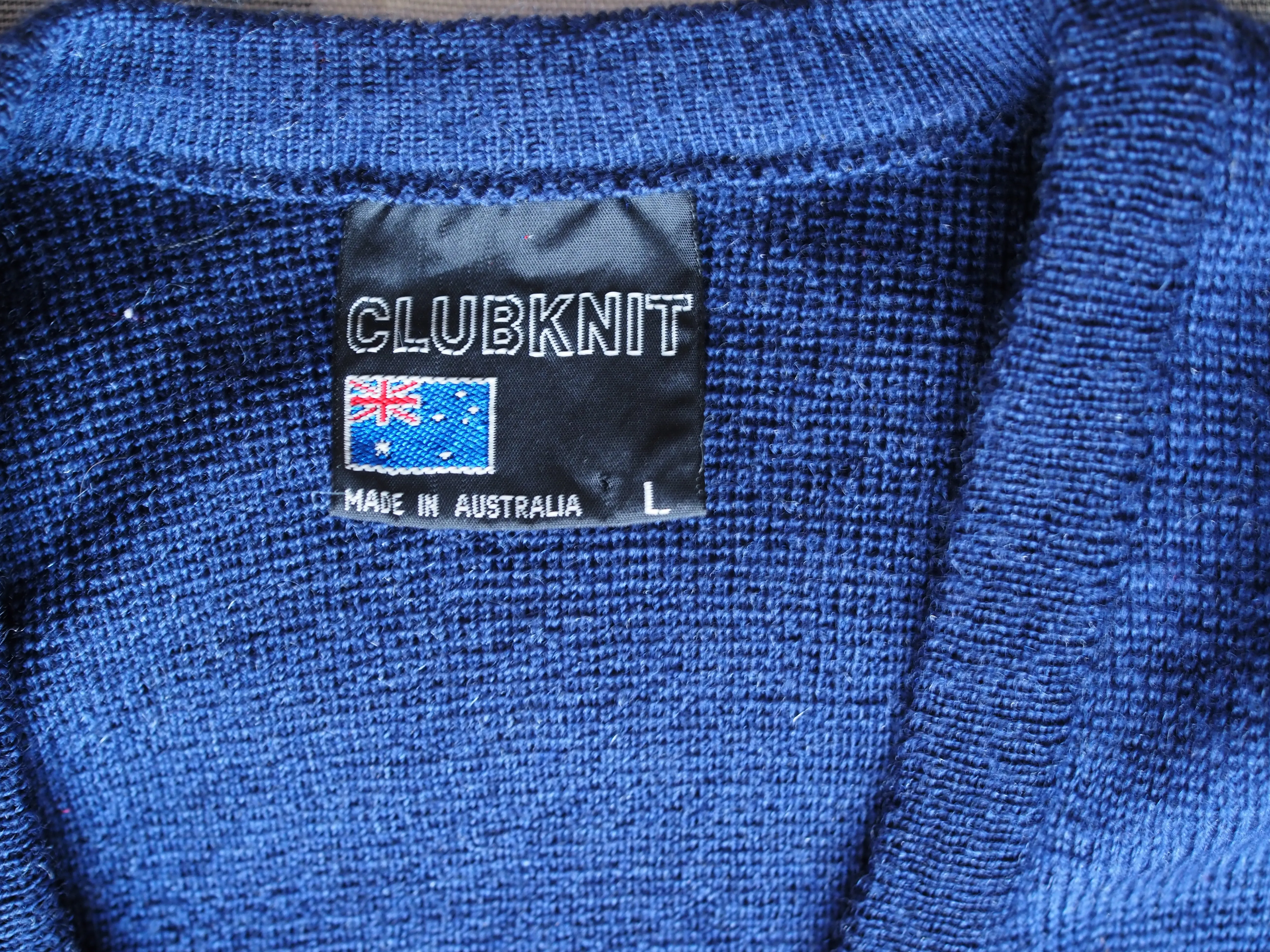 Vintage 1980s v-neck pure wool navy jumper, made in Australia, Large