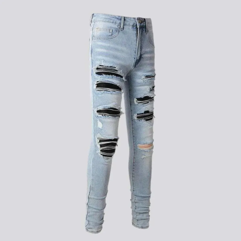 Vintage black men's patch jeans