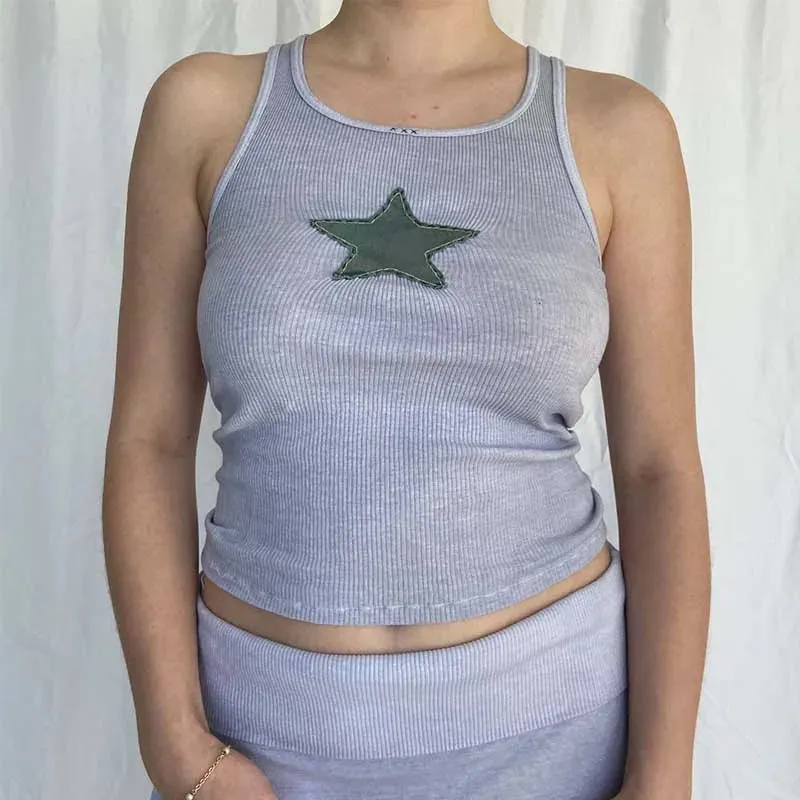 Vintage Knitted Vest with Star Pattern - Sleeveless Summer 2024 Women's Tank Top