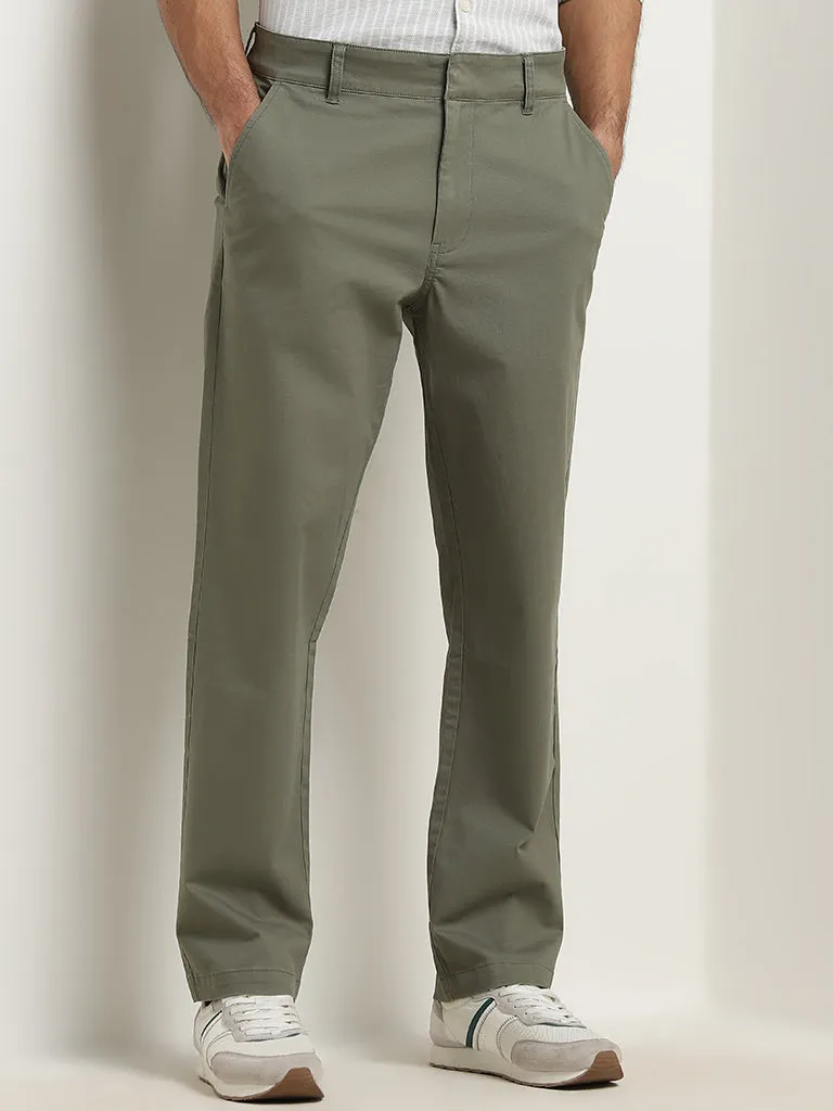 WES Casuals Sage Straight-Fit Mid-Rise Cotton Blend Chinos