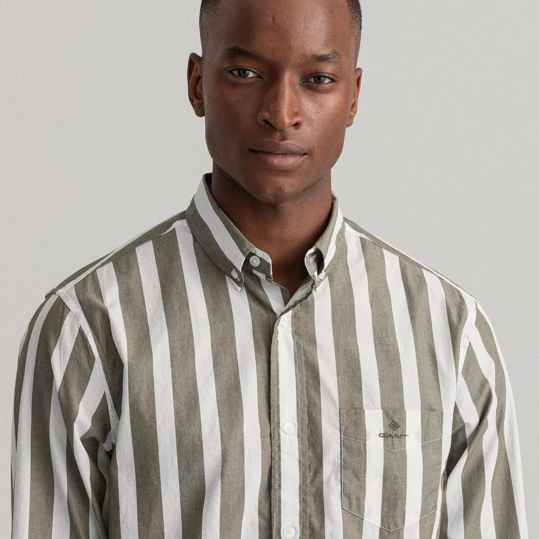 Wide Stripe Poplin Shirt - Racing Green/White | College Blue/White