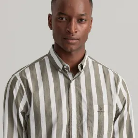 Wide Stripe Poplin Shirt - Racing Green/White | College Blue/White