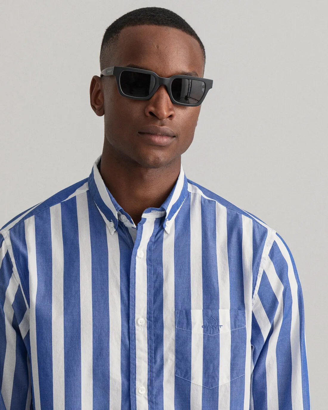 Wide Stripe Poplin Shirt - Racing Green/White | College Blue/White