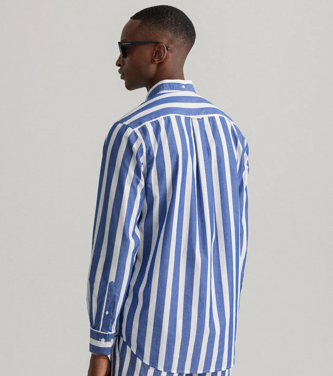 Wide Stripe Poplin Shirt - Racing Green/White | College Blue/White