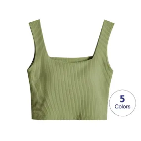 Wjczt Women&#39;s Tank Tops Built-in Bra Bra-Top Elastic Modal Twill Vest Camisoles Camis Square Neck Sleeveless Sexy Casual Female