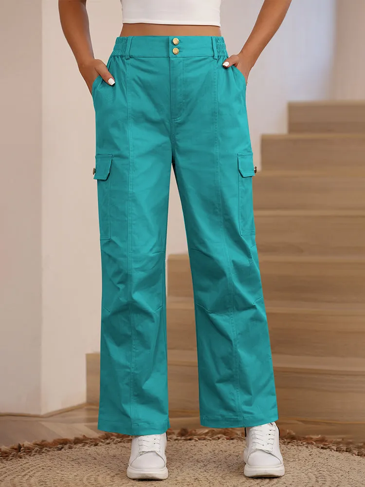 Women High Waist Cargo Pants Relaxed Fit Wide Leg Pants with Pockets