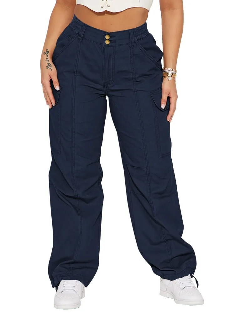 Women High Waist Cargo Pants Relaxed Fit Wide Leg Pants with Pockets