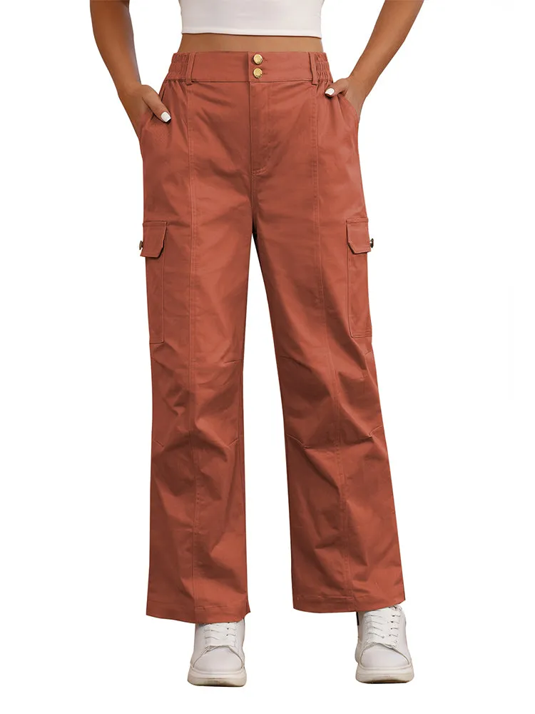 Women High Waist Cargo Pants Relaxed Fit Wide Leg Pants with Pockets