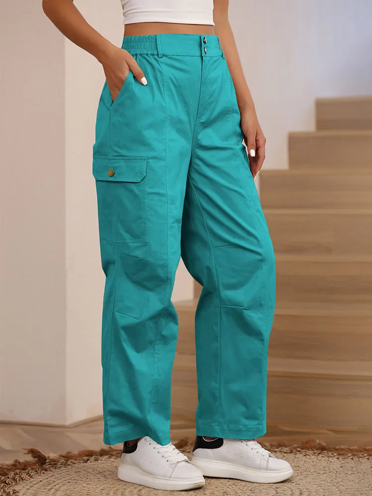 Women High Waist Cargo Pants Relaxed Fit Wide Leg Pants with Pockets