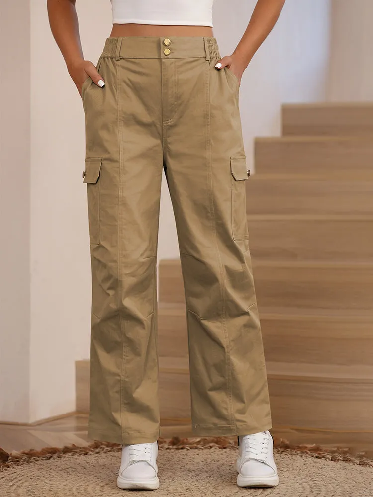 Women High Waist Cargo Pants Relaxed Fit Wide Leg Pants with Pockets