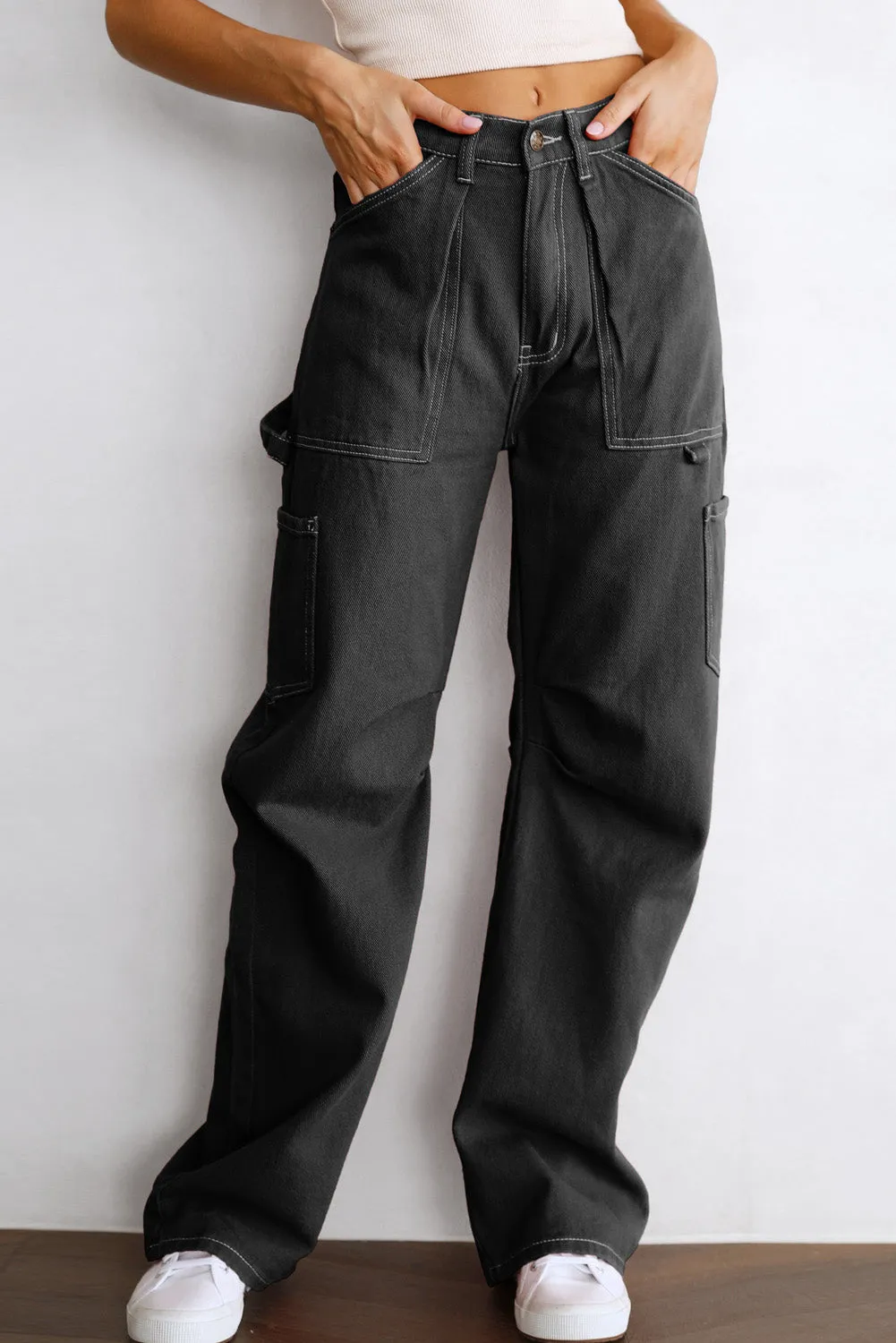 Women's High Waisted Straight Leg Cargo Pants Baggy Trousers Streetwear