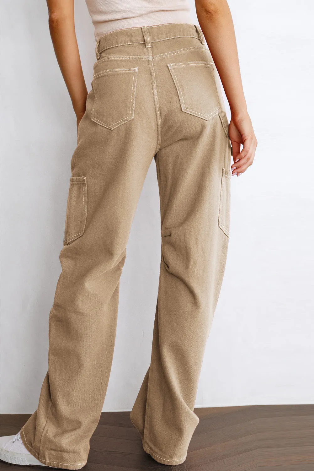 Women's High Waisted Straight Leg Cargo Pants Baggy Trousers Streetwear