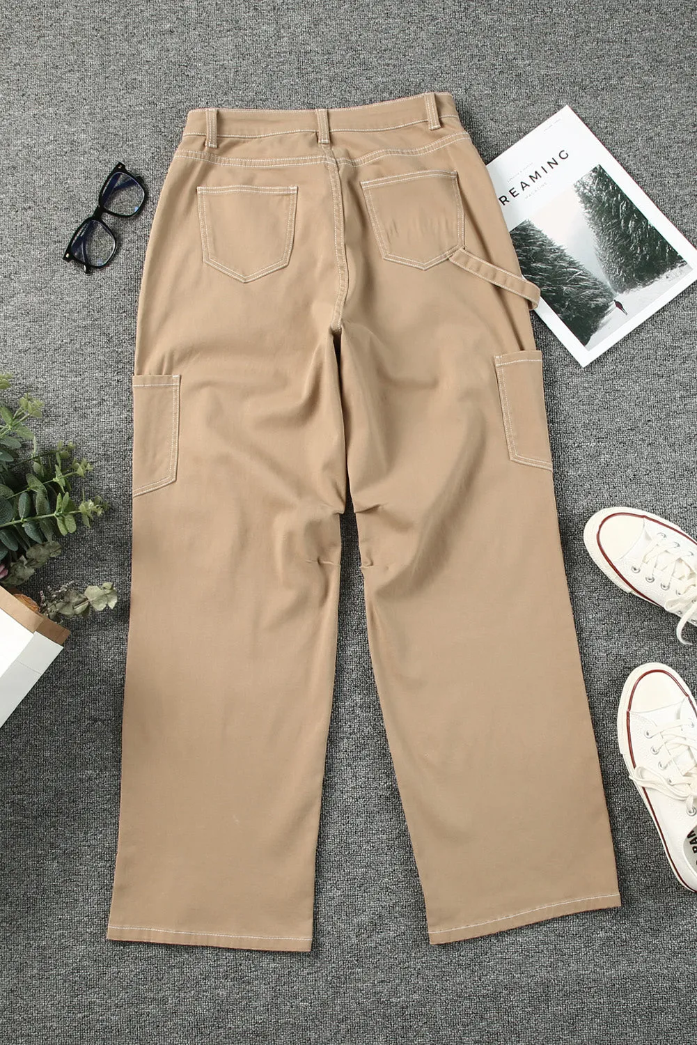 Women's High Waisted Straight Leg Cargo Pants Baggy Trousers Streetwear