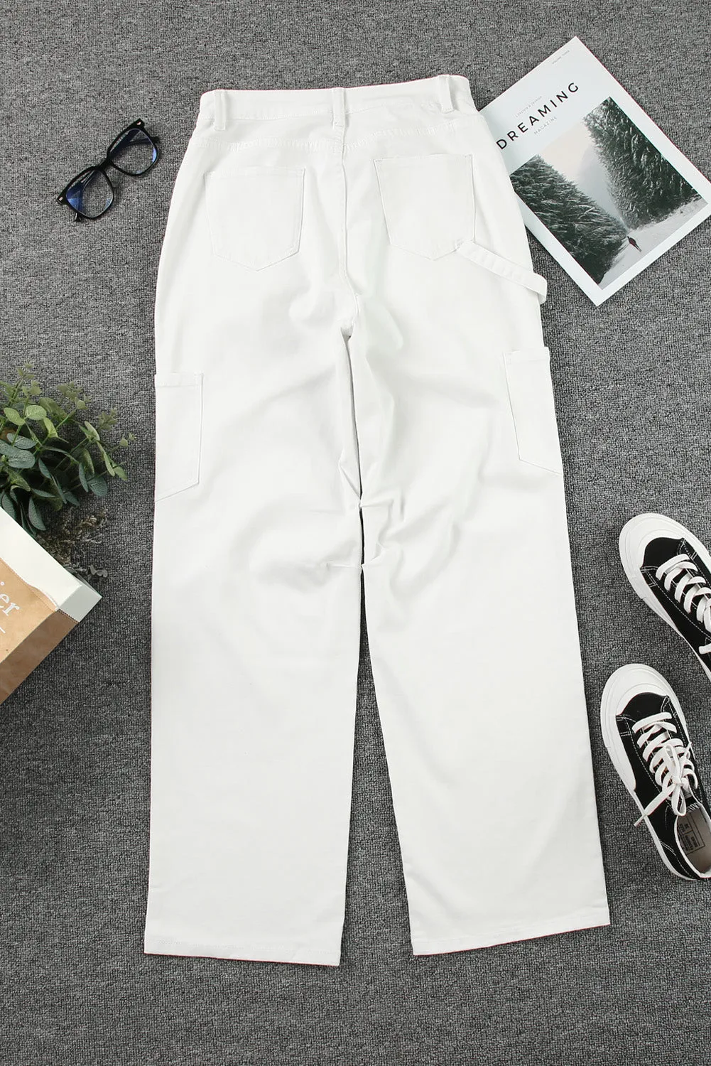 Women's High Waisted Straight Leg Cargo Pants Baggy Trousers Streetwear