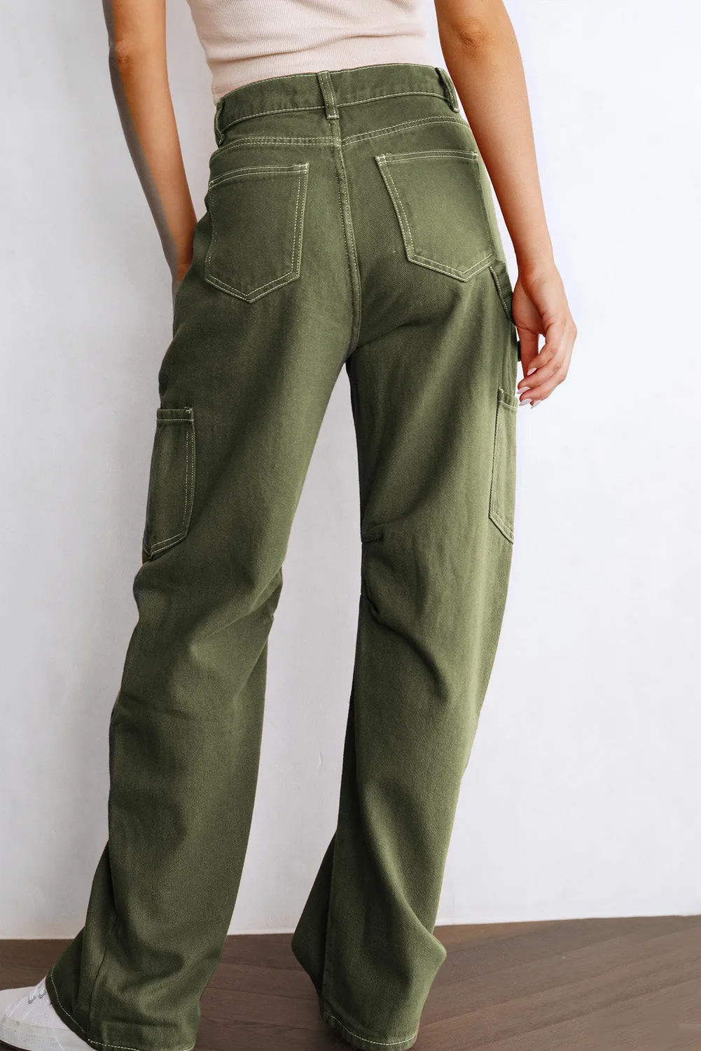 Women's High Waisted Straight Leg Cargo Pants Baggy Trousers Streetwear