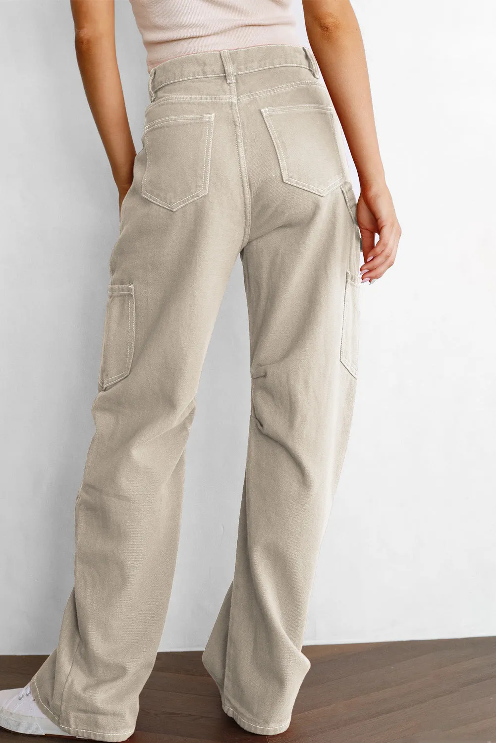 Women's High Waisted Straight Leg Cargo Pants Baggy Trousers Streetwear