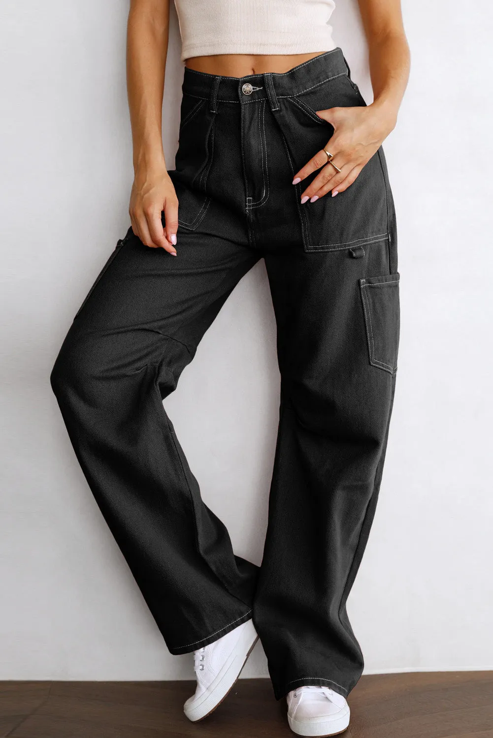 Women's High Waisted Straight Leg Cargo Pants Baggy Trousers Streetwear