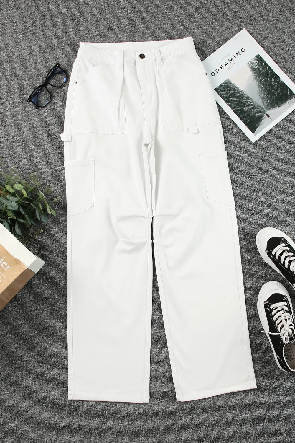 Women's High Waisted Straight Leg Cargo Pants Baggy Trousers Streetwear