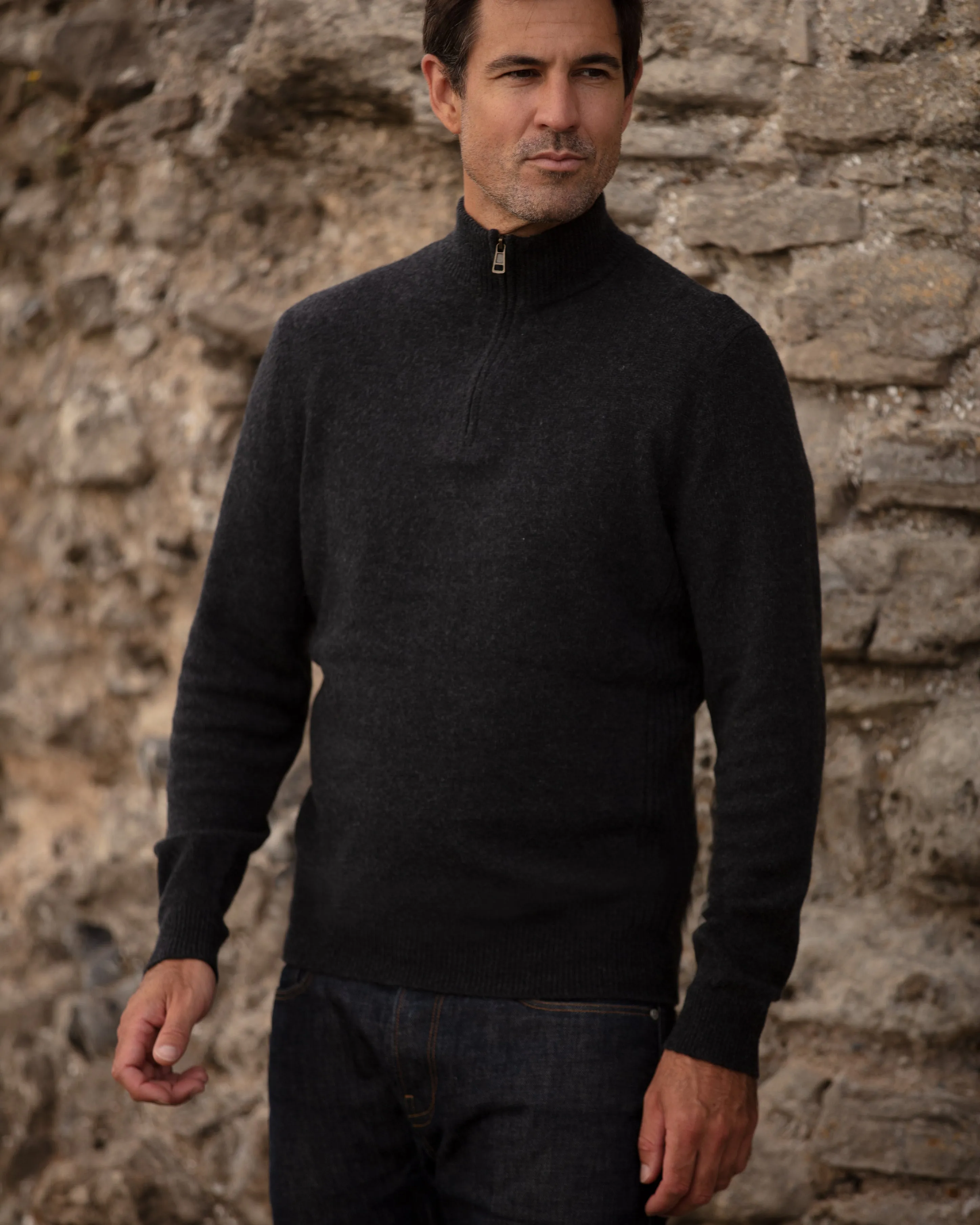 Zip Neck Jumper - Charcoal